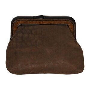 Vintage Genuine Brown Leather Clutch Bag 1970s 1980s — With Box